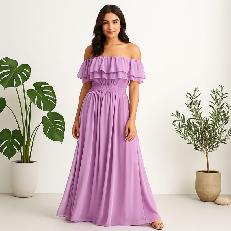 Elegant Off-Shoulder Ruffle Maxi Dress MyDiono1