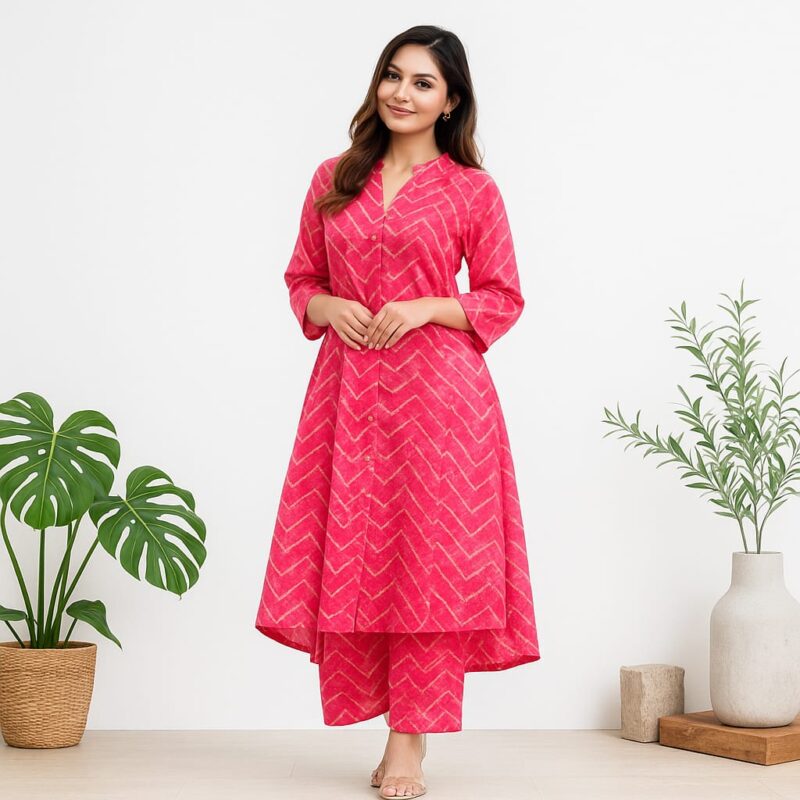 Red And Lined Party Wear Co-ord Set MyDiono