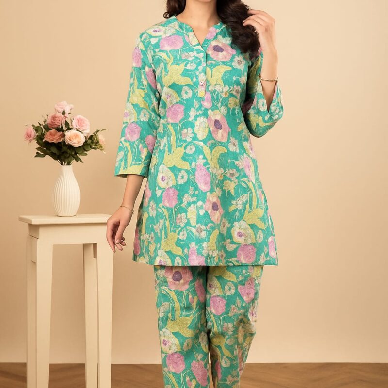 Trendy Printed Cotton Blend Straight Co-ord Set – Pista MyDiono
