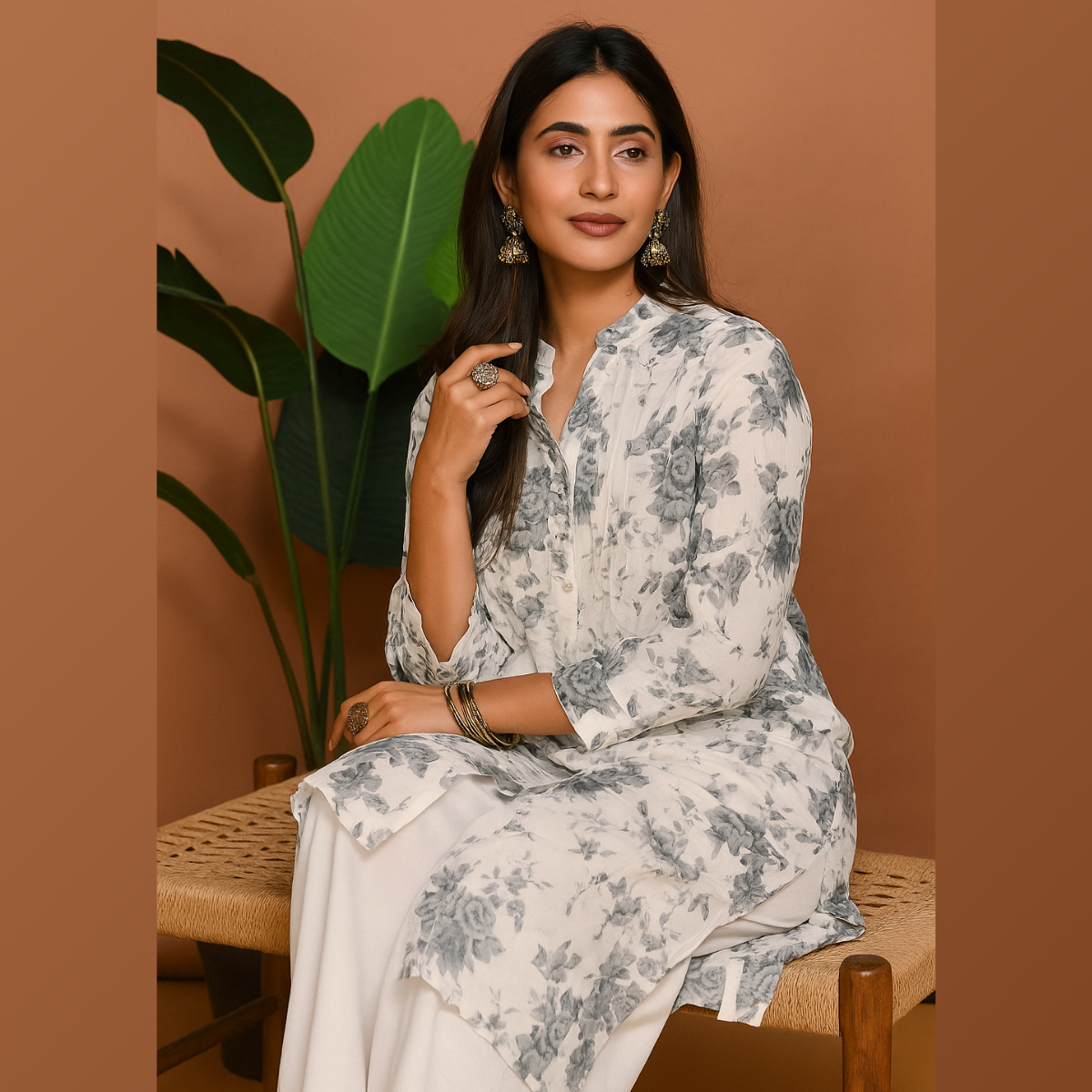 Ivory Floral Handblock Printed Kurta Set
