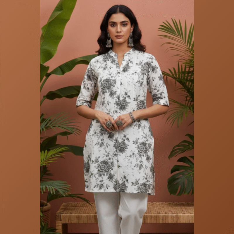 Ivory Floral Handblock Printed Kurta Set